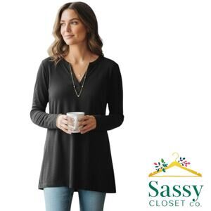 J. Jill Black V‑Neck Tunic Sweater Soft Blend Long Sleeve Size M EUC